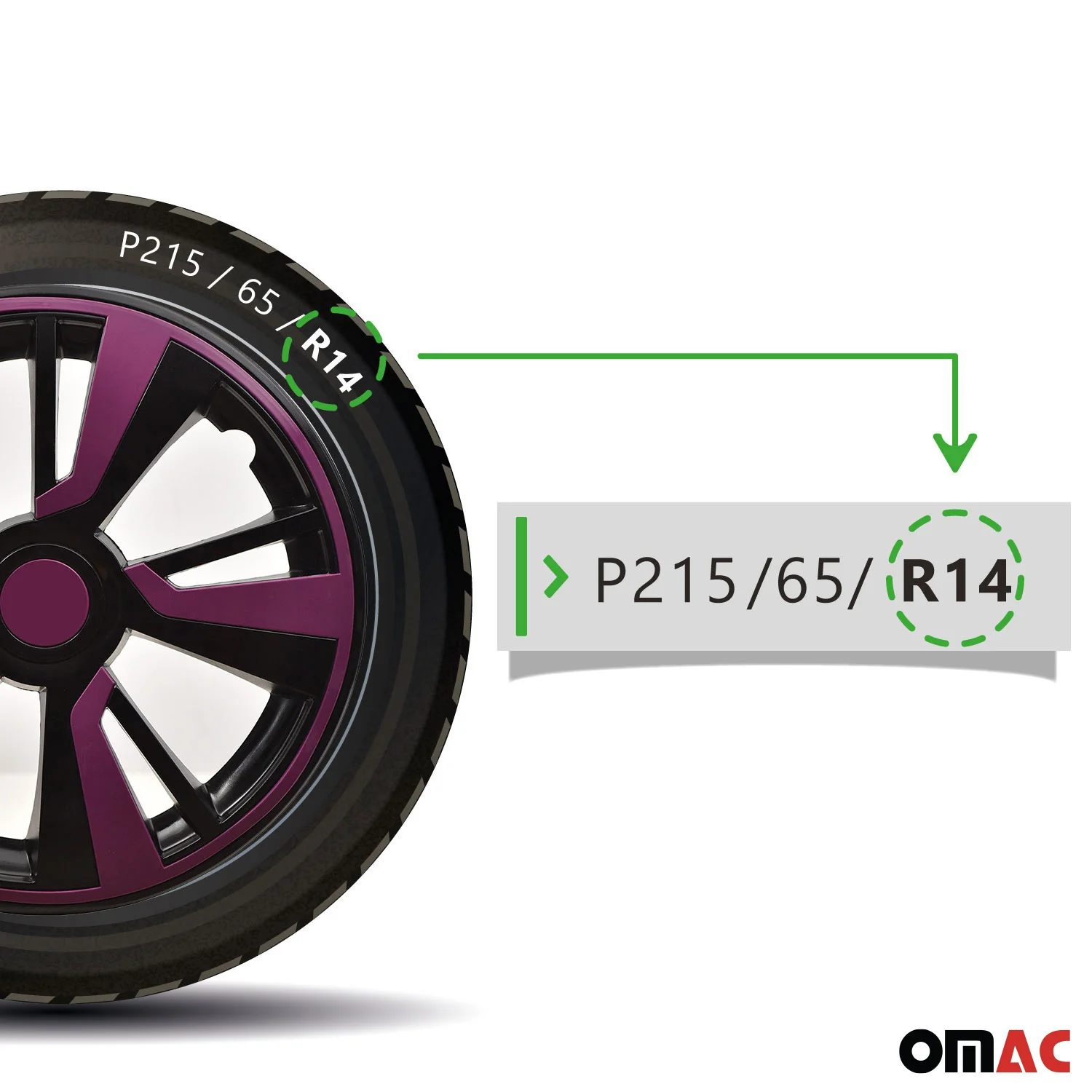 Twintone Hub Caps Wheel Cover 14" Black & Violet Insert Full Set 4 pcs. - Image 5