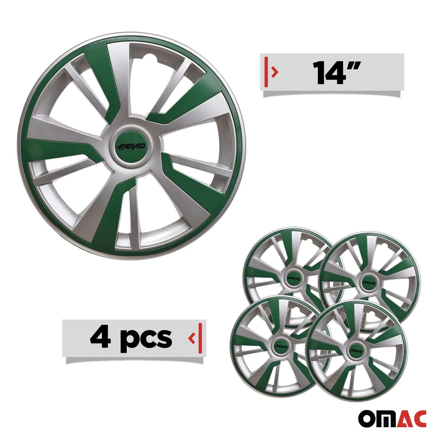 Twintone Hub Caps Wheel Cover 14" Grey & Green Insert Full Set 4 pcs. - Image 3
