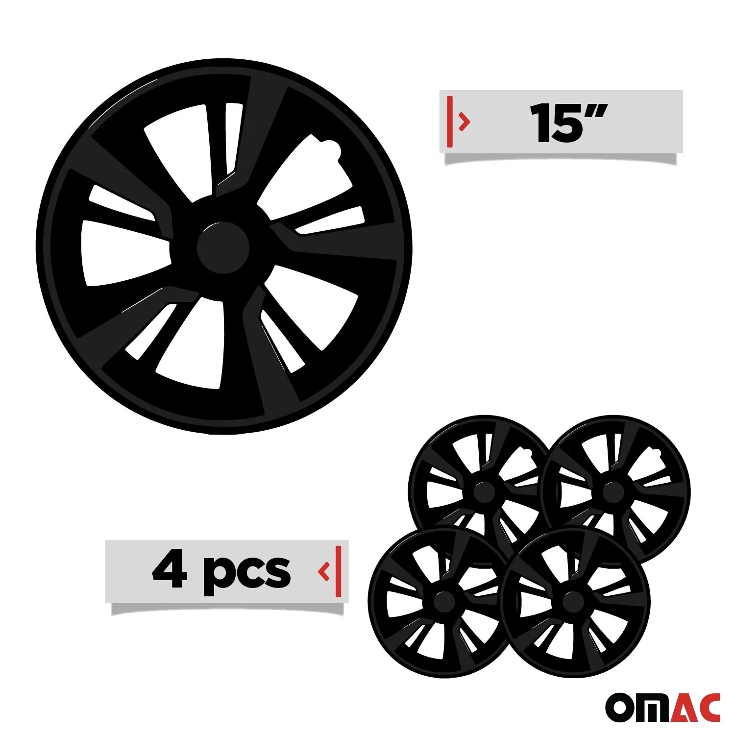 Twintone Hub Caps Wheel Cover 15" Black Matt & Black Insert Full Set 4 pcs. - Image 3