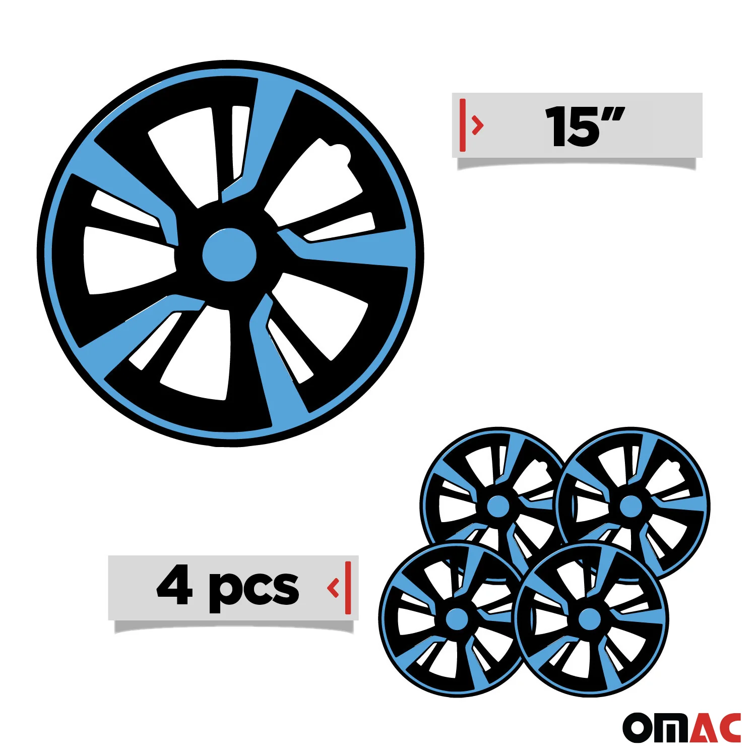 Twintone Hub Caps Wheel Cover 15" Black Matt & Blue Insert Full Set 4 pcs. - Image 3