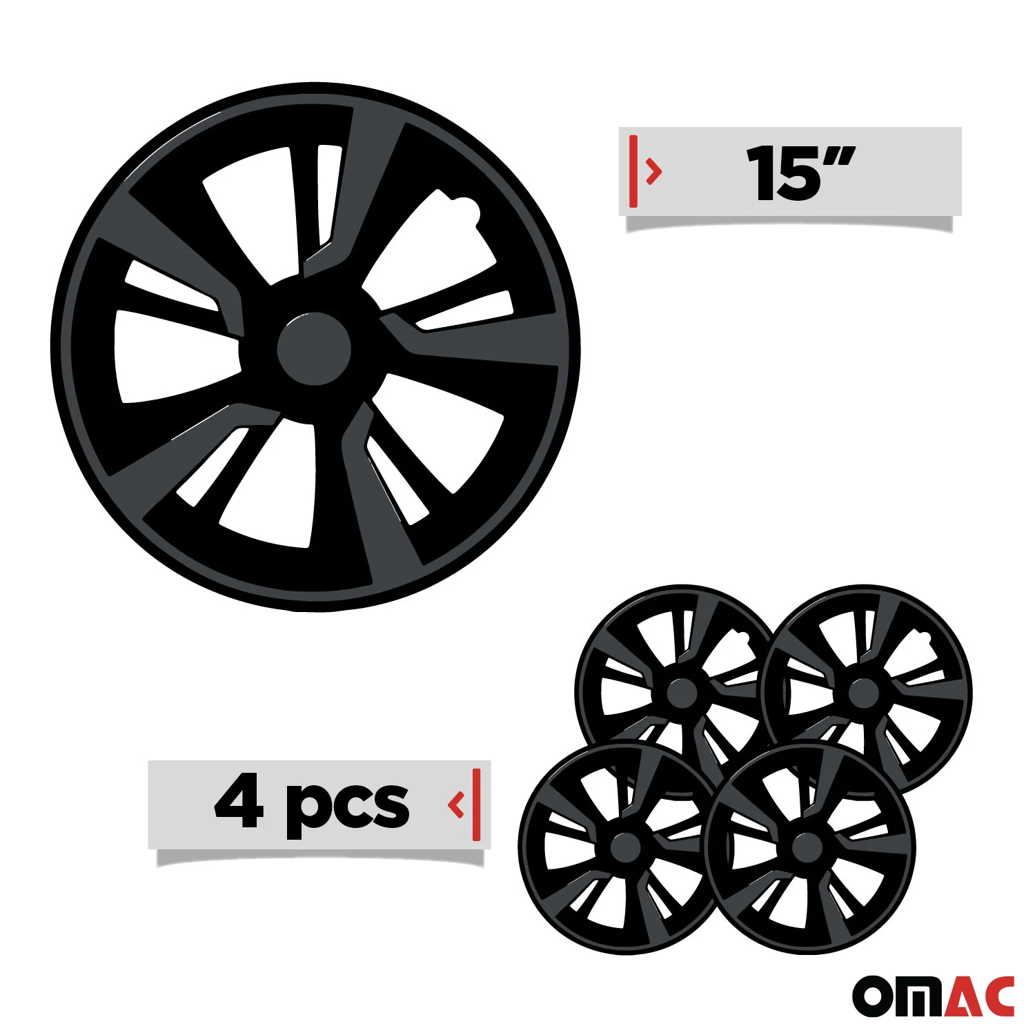 Twintone Hub Caps Wheel Cover 15" Black Matt & Dark Gray Insert Full Set 4 pcs. - Image 3