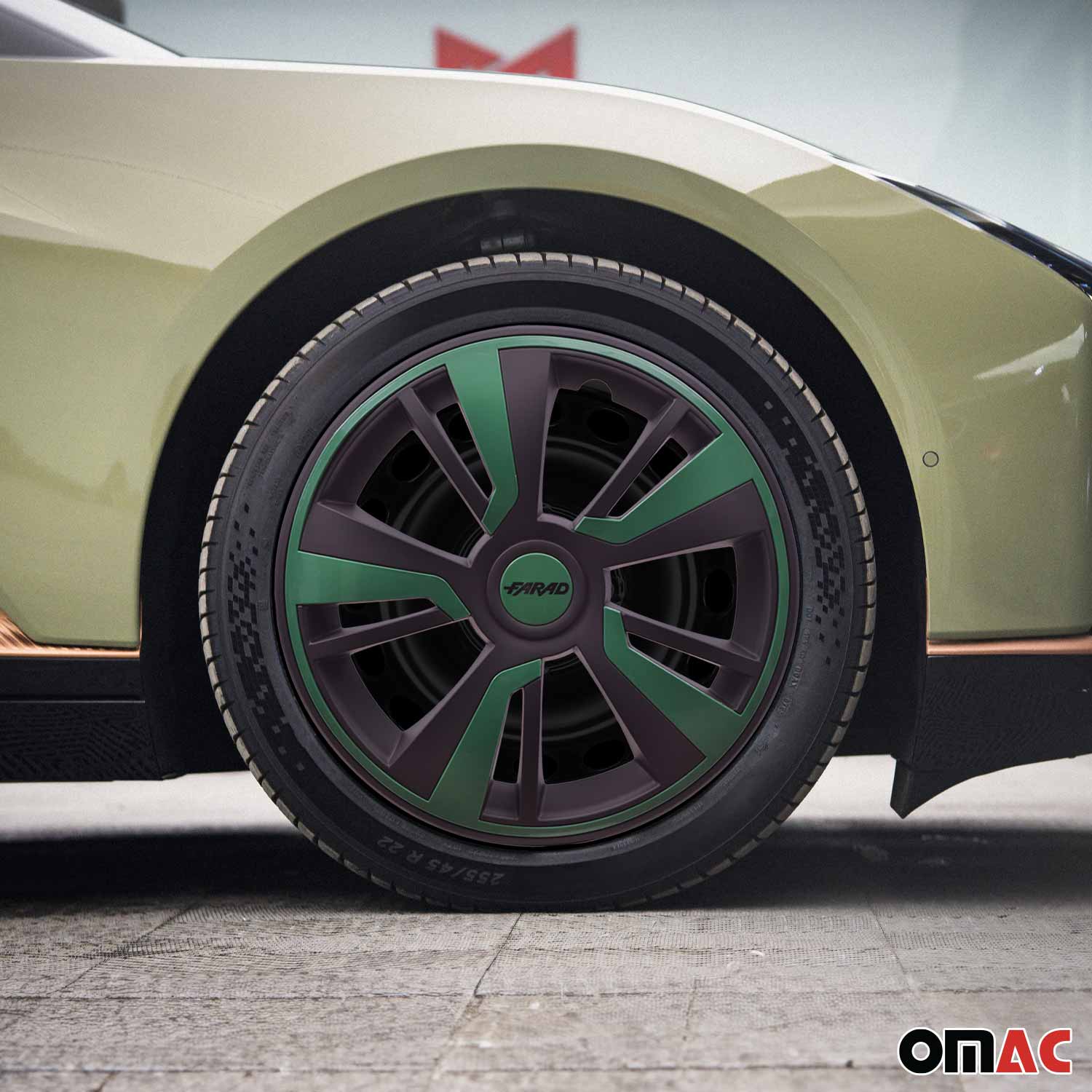 Twintone Hub Caps Wheel Cover 15" Black Matt & Green Insert Full Set 4 pcs. - Image 2