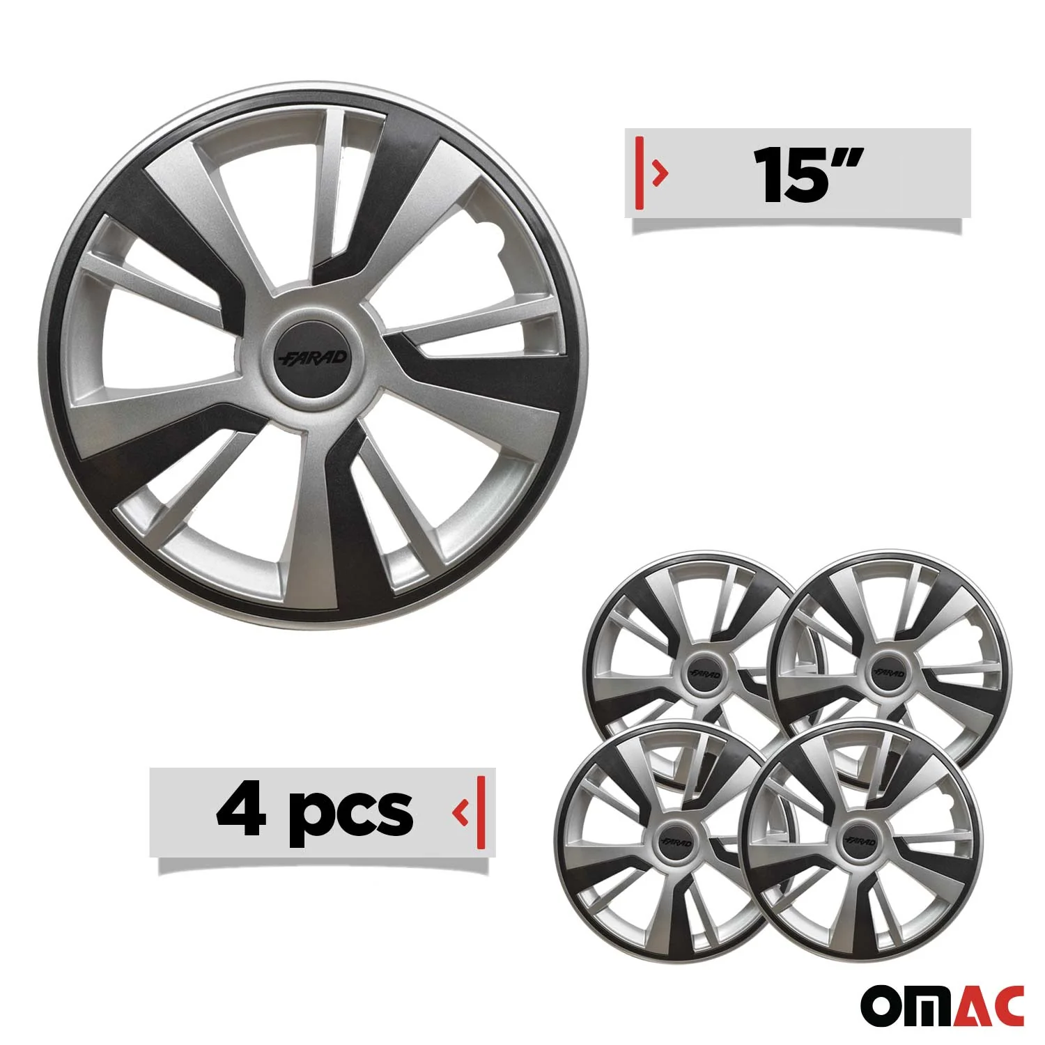 Twintone Hub Caps Wheel Cover 15" Grey & Dark Gray Insert Full Set 4 pcs. - Image 3