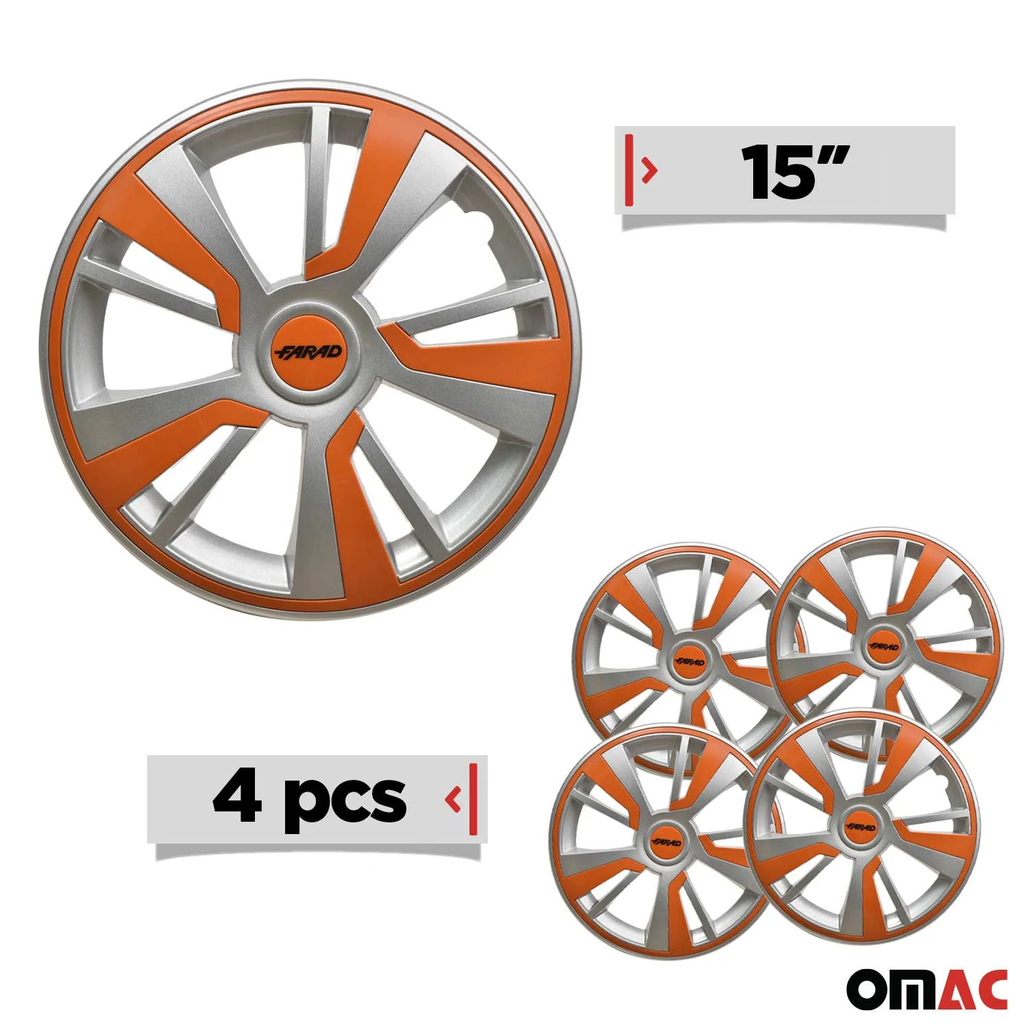 Twintone Hub Caps Wheel Cover 15" Grey & Orange Insert Full Set 4 pcs. - Image 3