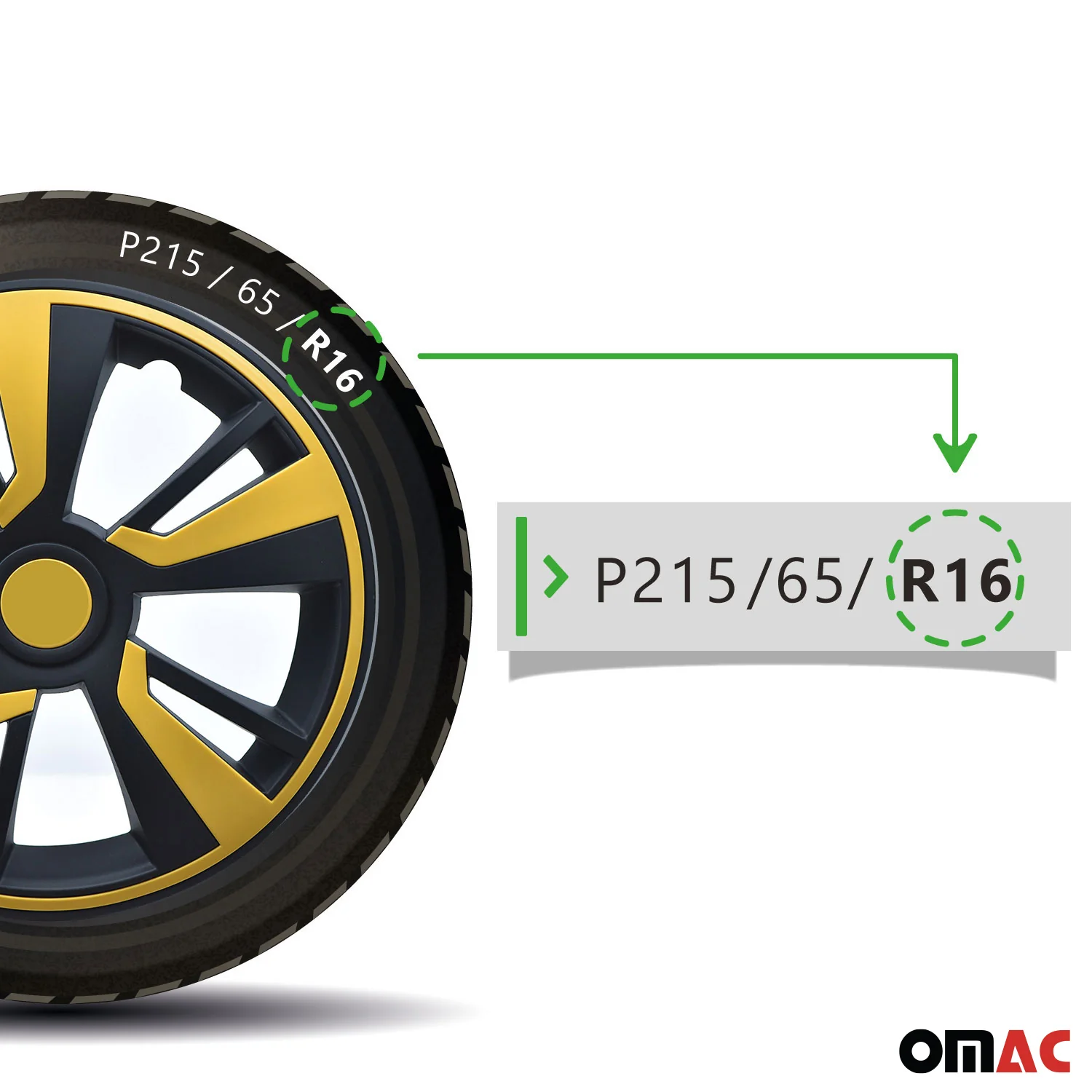 Twintone Hub Caps Wheel Cover 16" Black Matt & Yellow Insert Full Set 4 pcs. - Image 5