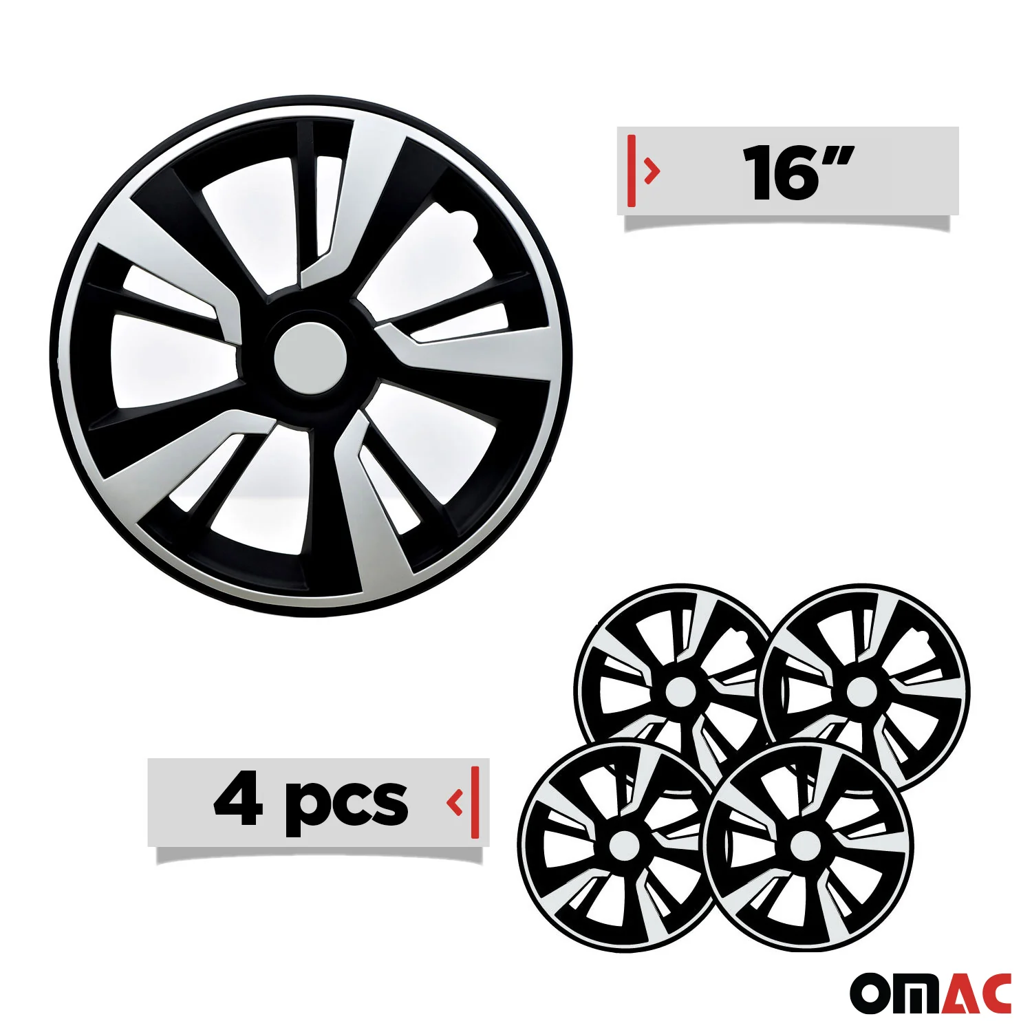Twintone Hub Caps Wheel Cover 16" Black & White Insert Full Set 4 pcs. - Image 3