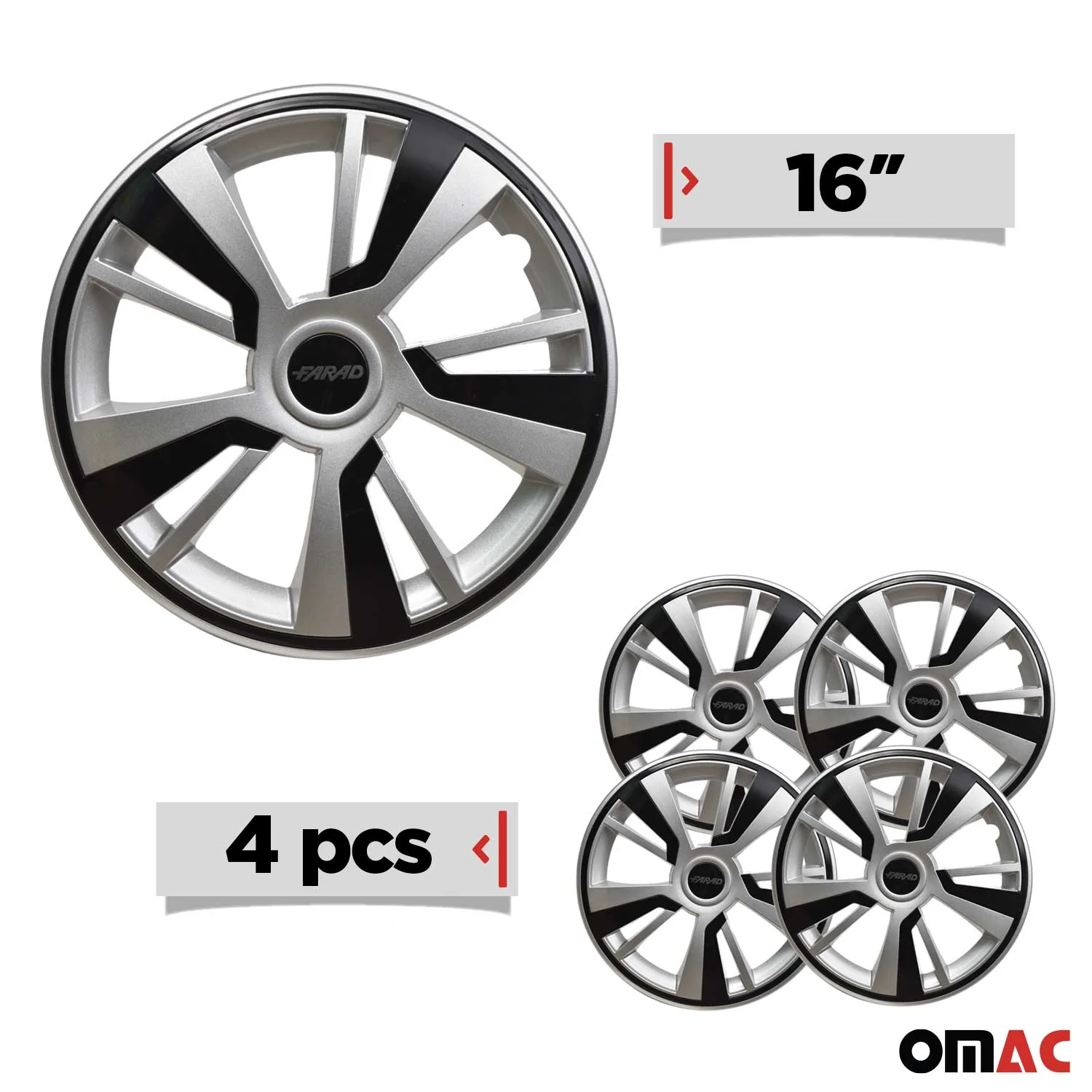 Twintone Hub Caps Wheel Cover 16" Grey & Black Insert Full Set 4 pcs. - Image 3