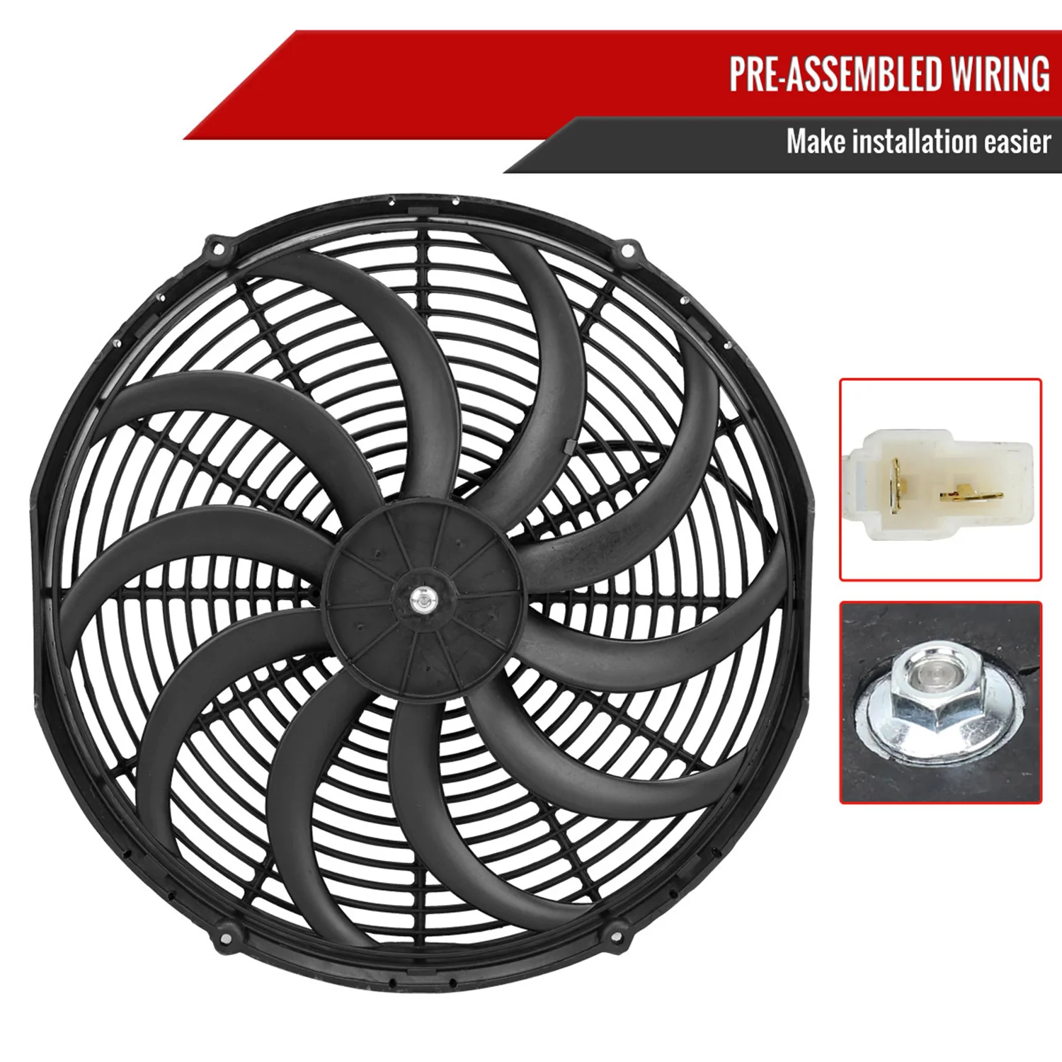 Universal 16 Inch 12V/160W Radiator Cooling Fan Kit - Image 8
