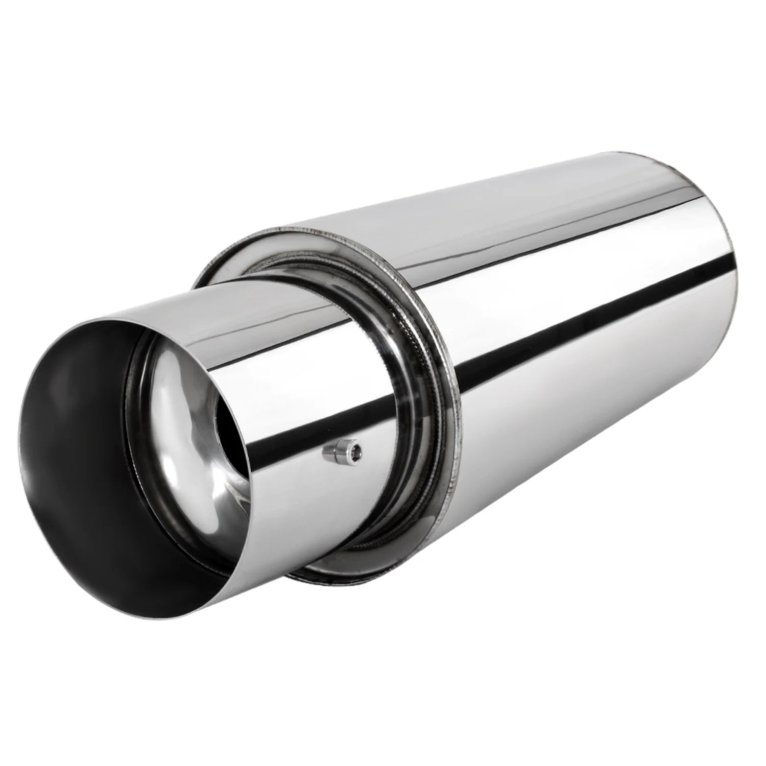 Universal 2.5" Inlet/4" Outlet S.Steel Spiral Flow Exhaust Muffler w/ Silencer