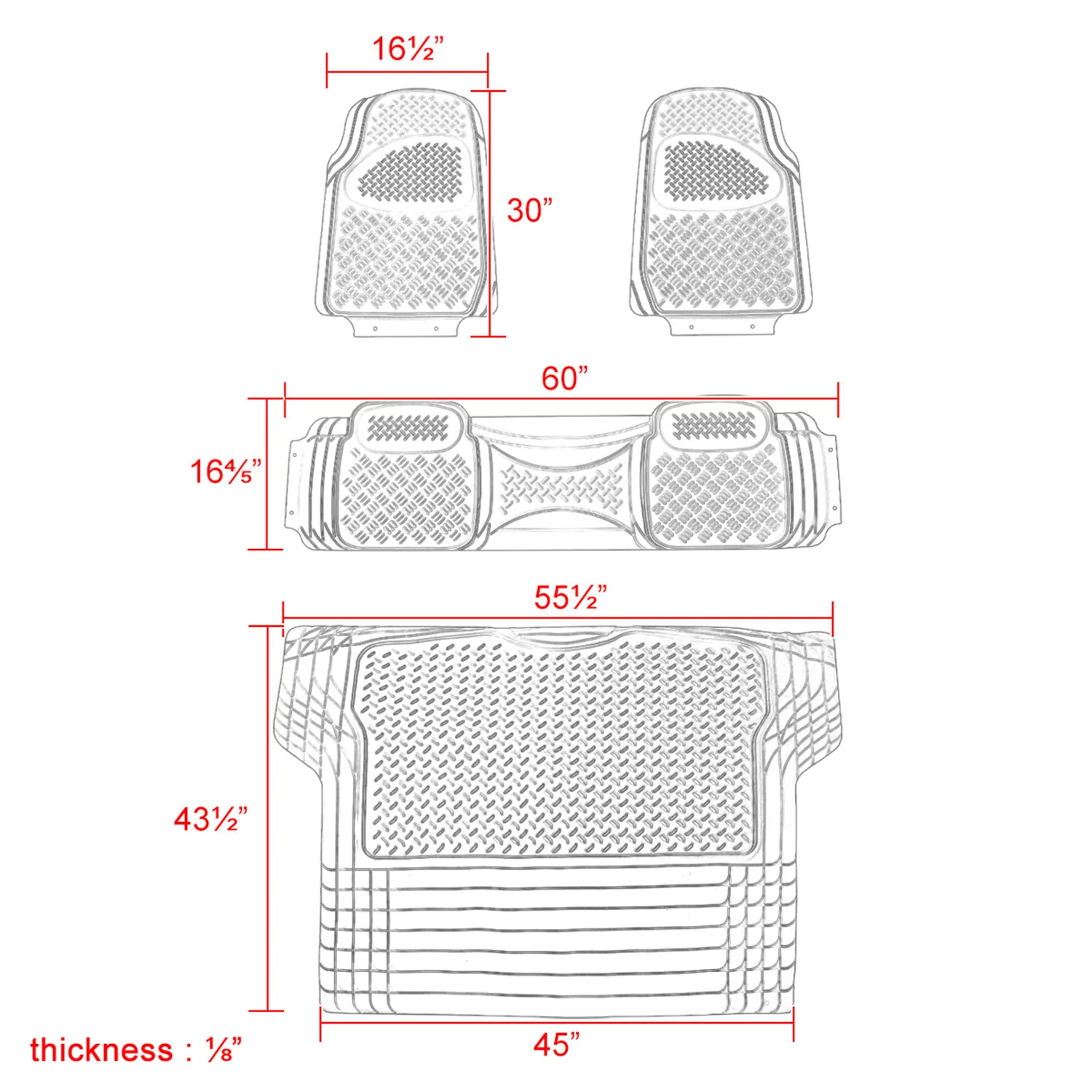 Universal fit Rubber Car Floor Mats Liner All Weather 4Pcs Gray - Image 2