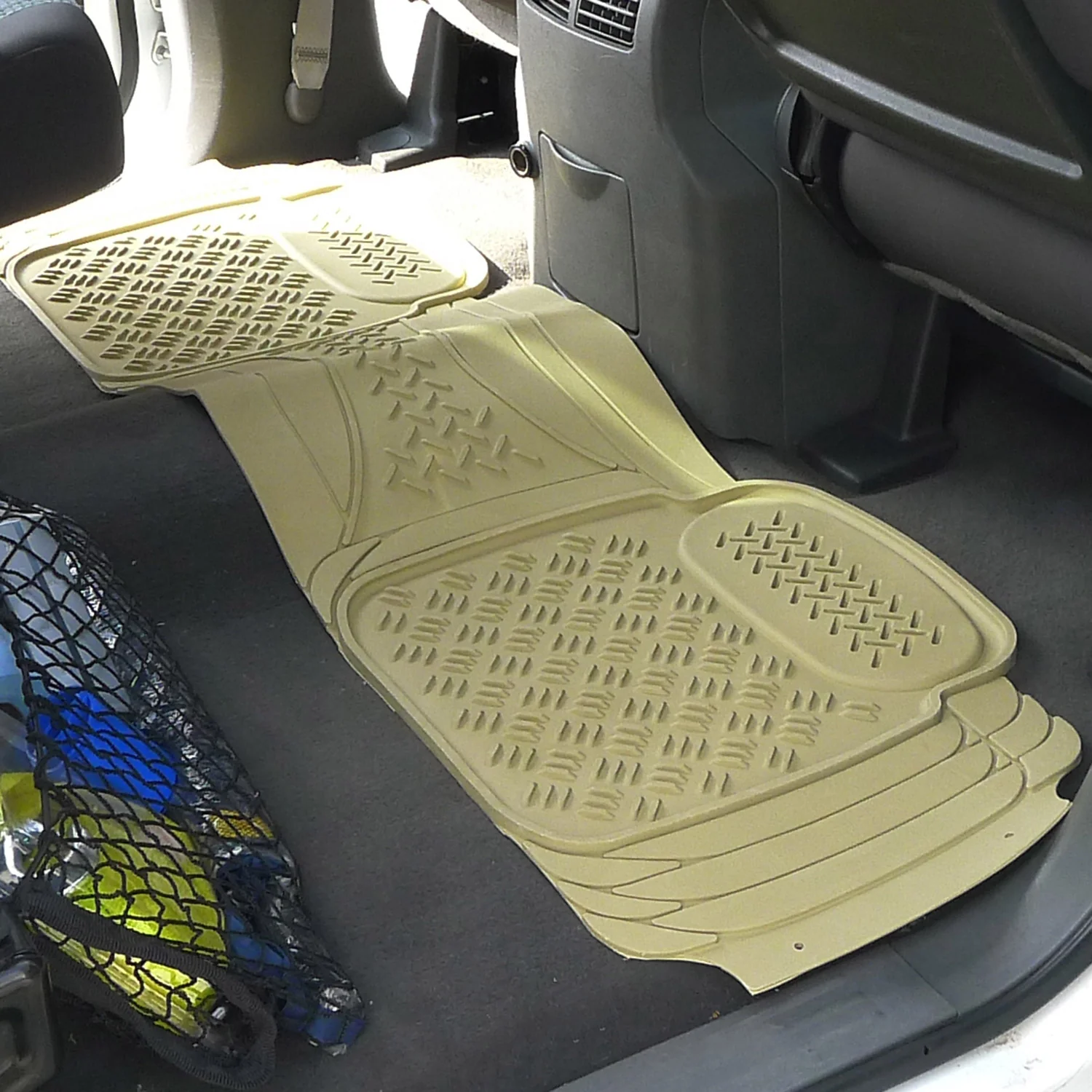 Universal fit Rubber Car Floor Mats Trunk Cargo Liner All Weather 5Pcs Beige - Image 9
