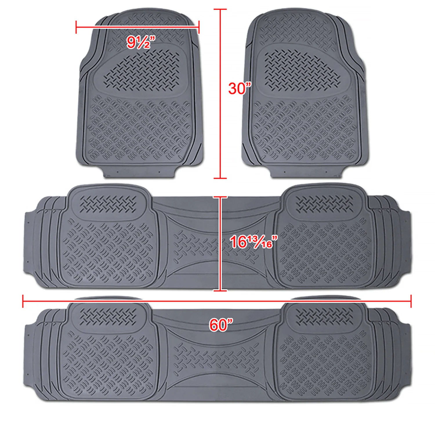 Universal fit Rubber NonSlip Car Floor Mats Liner All Weather 4Pcs Gray - Image 2