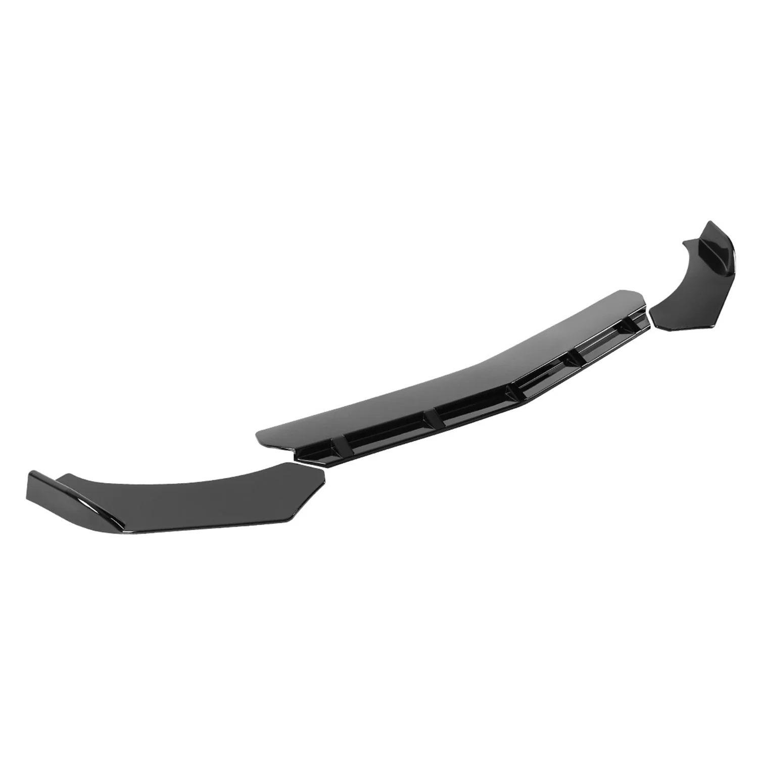 Universal Glossy Black Polypropylene 3Pcs Front Bumper Lip Splitter Spoiler Set - Image 7