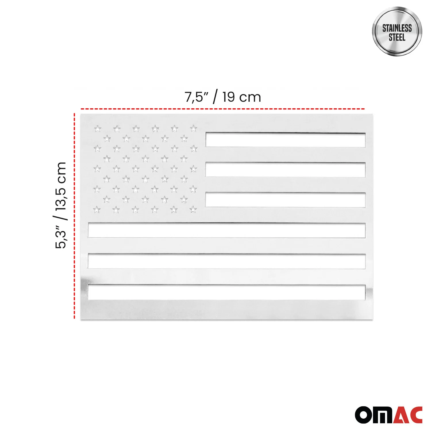 US American Flag Emblem 3D S.Steel US Badge Gloss Silver Universal Set 4 Pieces - Image 2