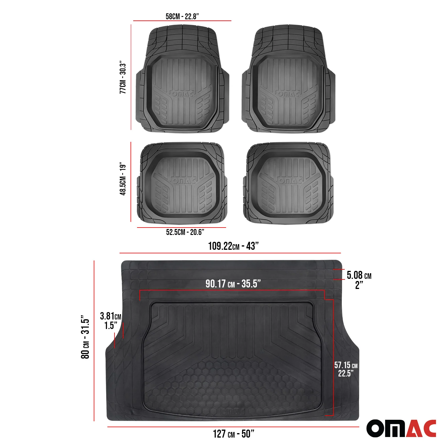 Hyundai Semi-Custom fit Floor Mats & Cargo Liner Waterproof Rubber Black 6Pcs - Image 5