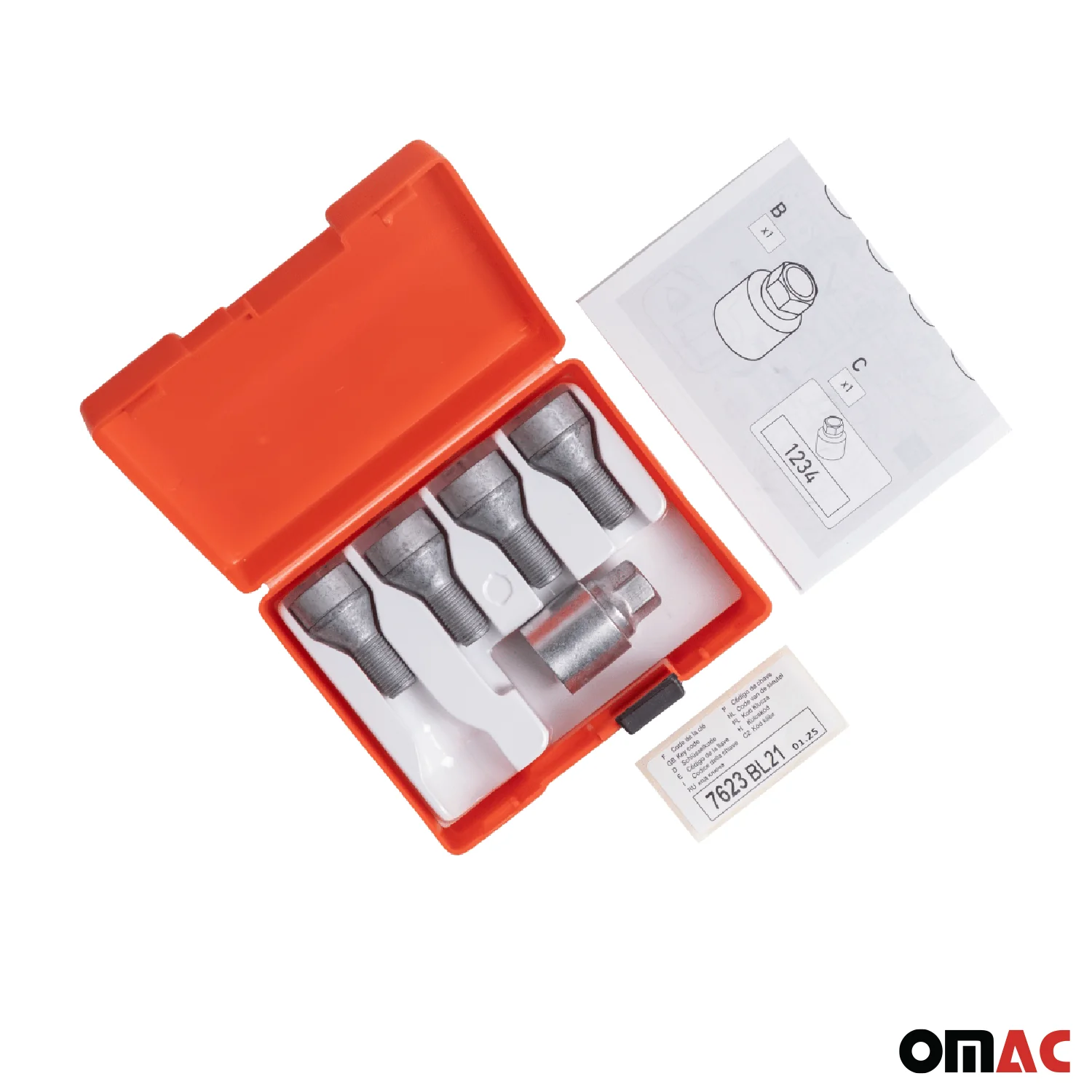 Wheel Lock Kit for Fiat 500 M12X1,25 Bolt Galvanized Silver 4Locks & 1Key - Image 4