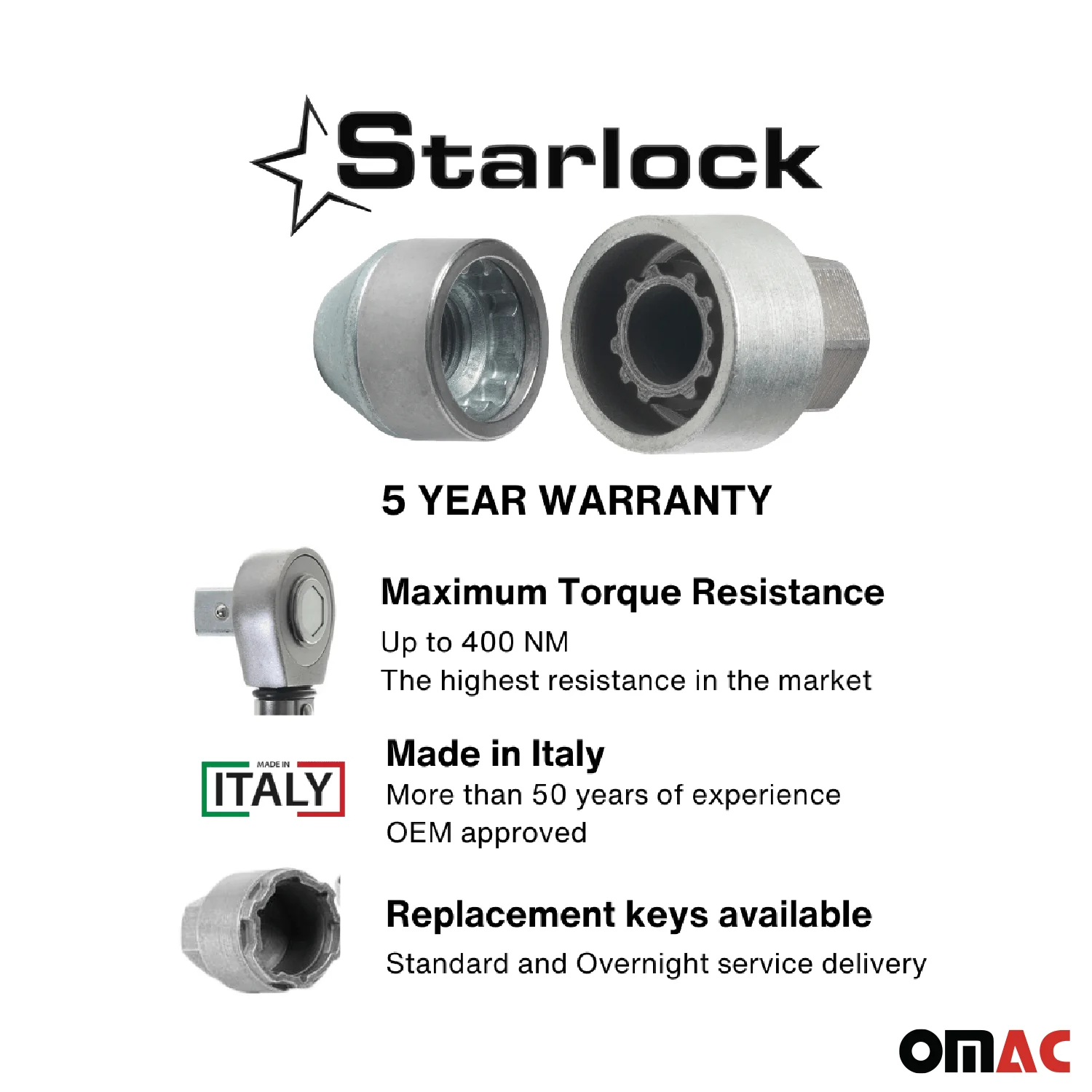 Wheel Lock Kit for Ford Transit M14X1,5 Nut Galvanized Silver 4Locks & 1Key - Image 3