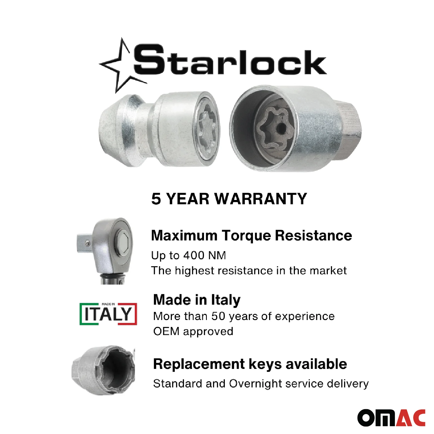 Wheel Lock Kit for GMC Terrain M12X1,5 Nut Galvanized Silver 4Locks & 1Key - Image 3