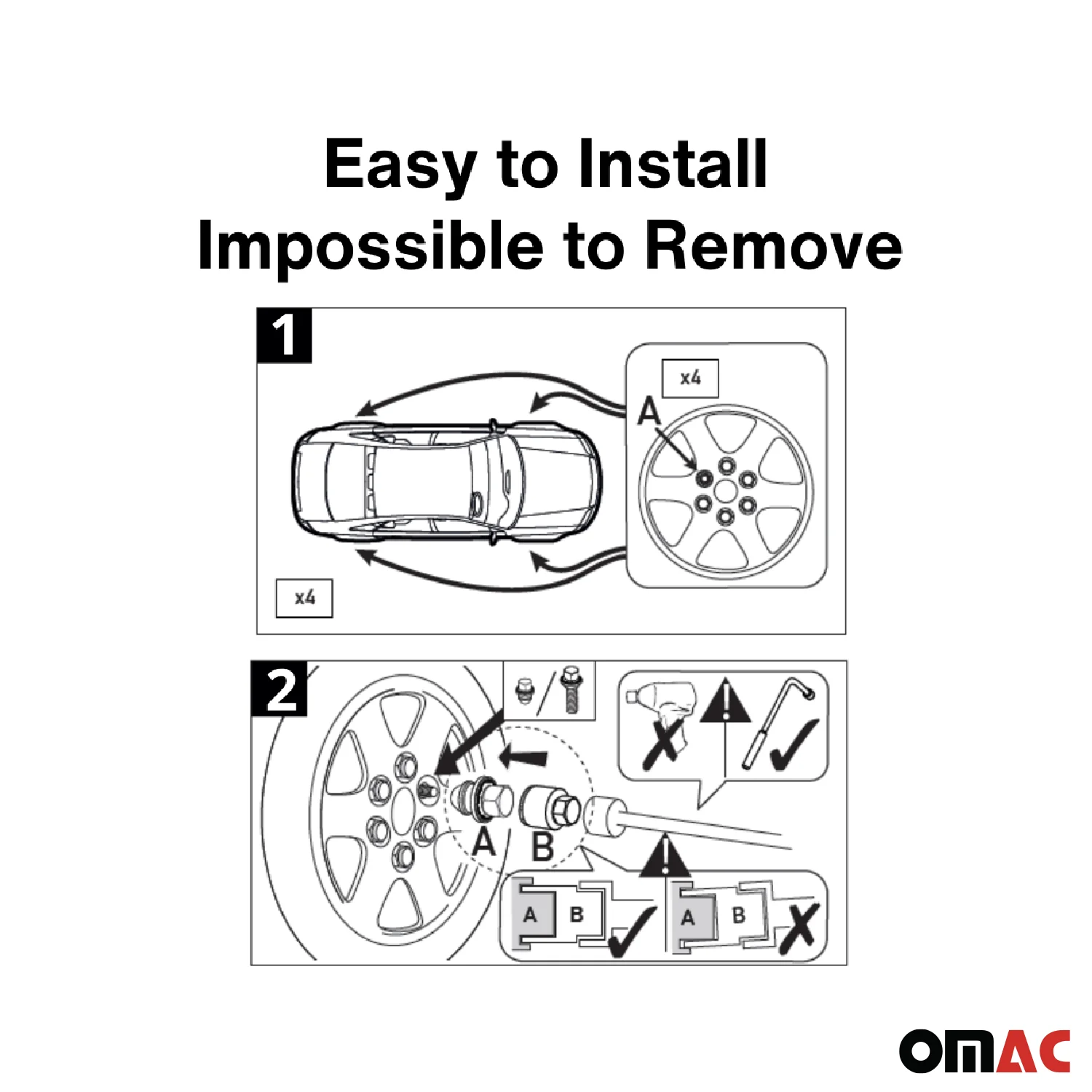Wheel Lock Kit for Volvo C30 2007-2013 M12X1,5 Nut Chromed Black 4Locks & 1Key - Image 9