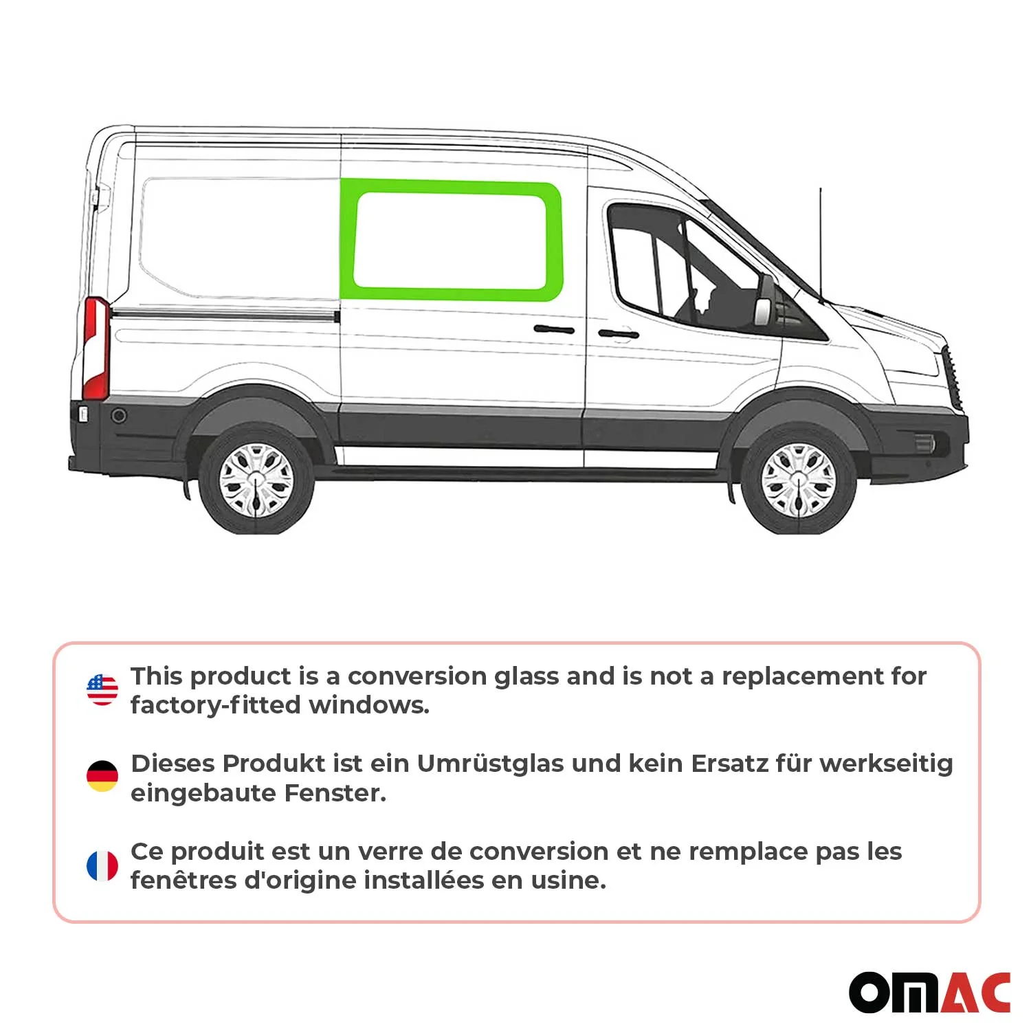 2015-2026 Ford Transit Window Glass Mid-High Roof Front Right Side L2 L3 L4 - Image 2