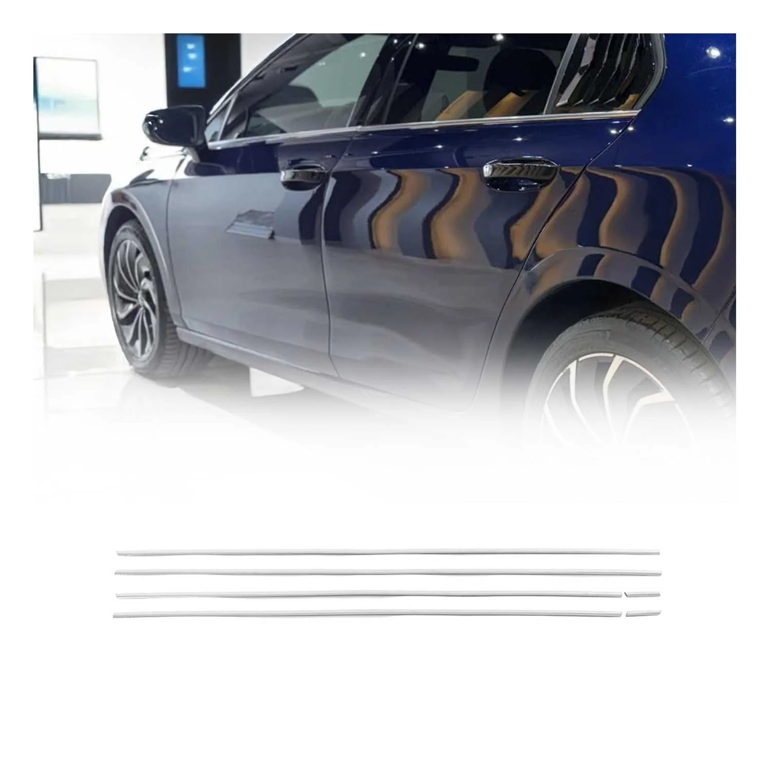 2022-2024 Volkswagen Golf MK8 Window Molding Trim Streamer Silver 6Pcs Stainless Steel